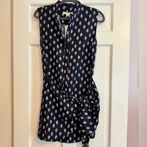 NWT Banana Republic Linen Blend Twist Shirt Dress, Navy Blue Paisley, Small